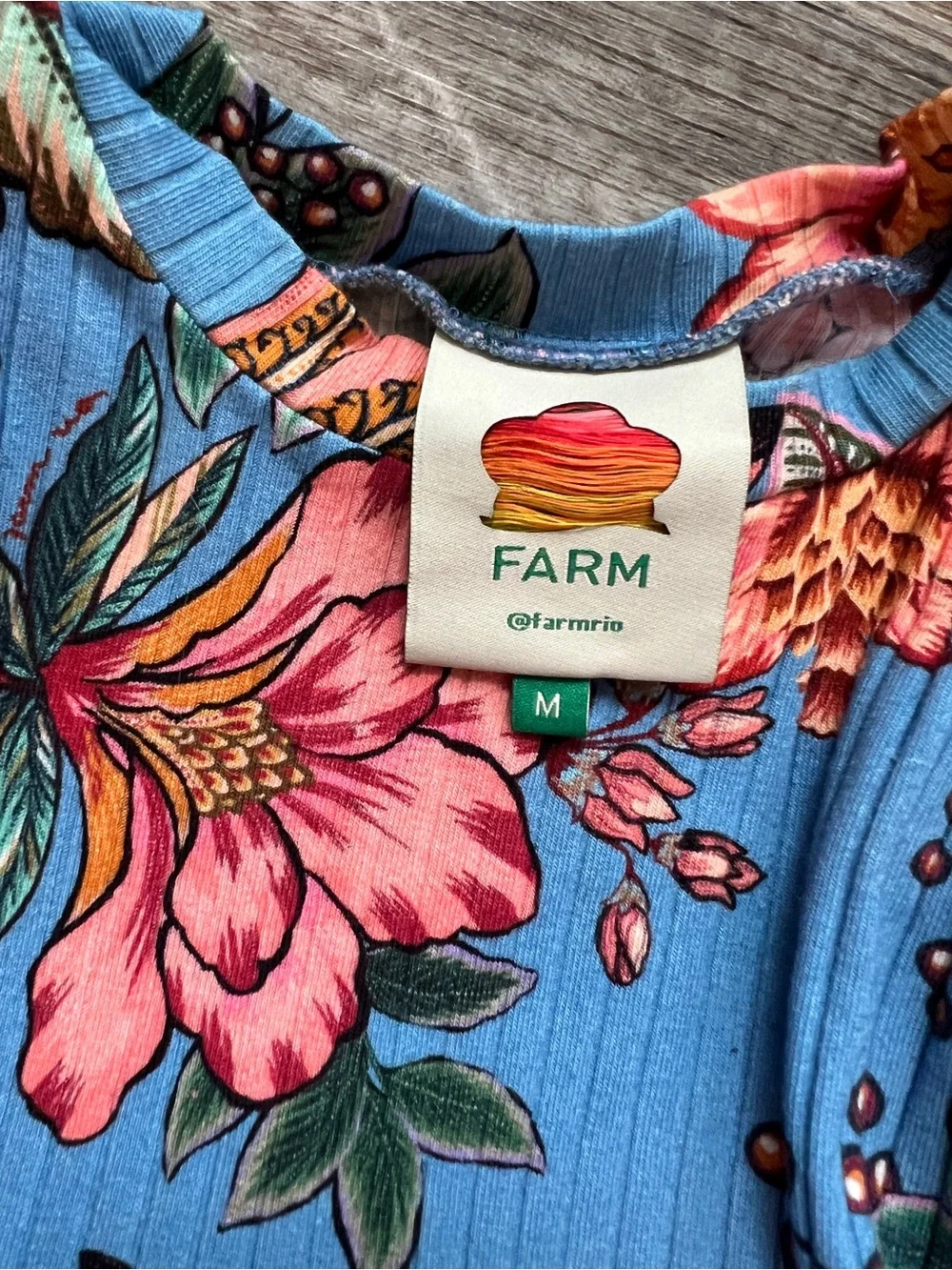 Farm Rio Puff Sleeve Printed Bodysuit, Size M